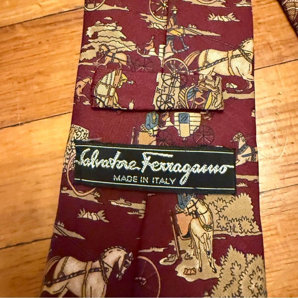 Salvatore Ferragamo Maroon Equestrian Silk Tie